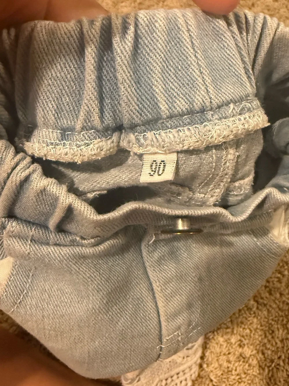 12-18M Girls Light Wash Distressed Jeans Lace Crochet Cuff Wide Leg